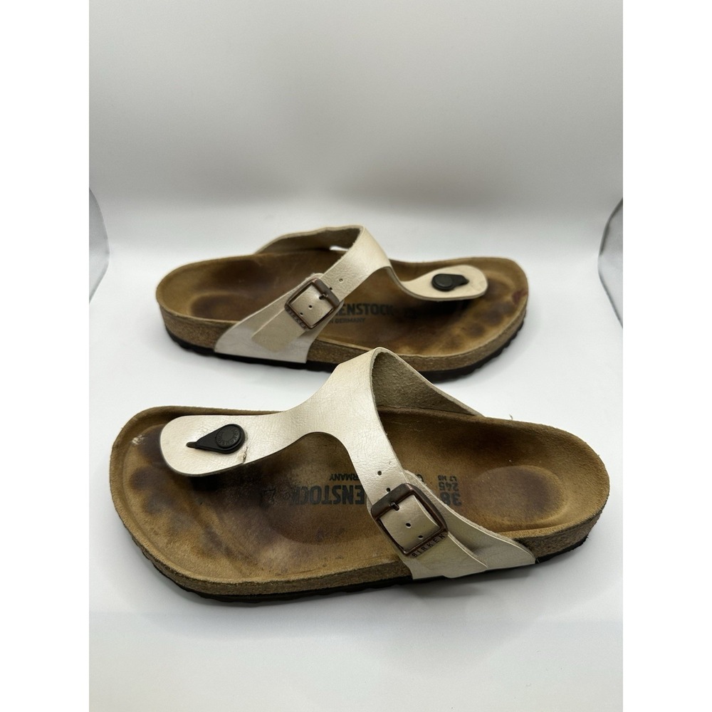 Birkenstock Gizeh‎ Womens 38 US 7 Pearl White Birko Flor T Strap Thong Sandals